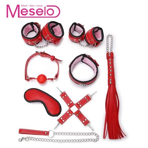 Buy Meselo 8 Pcs Plush Bdsm Bondage With Handcuff Whip Mouth Gag Ball Neck