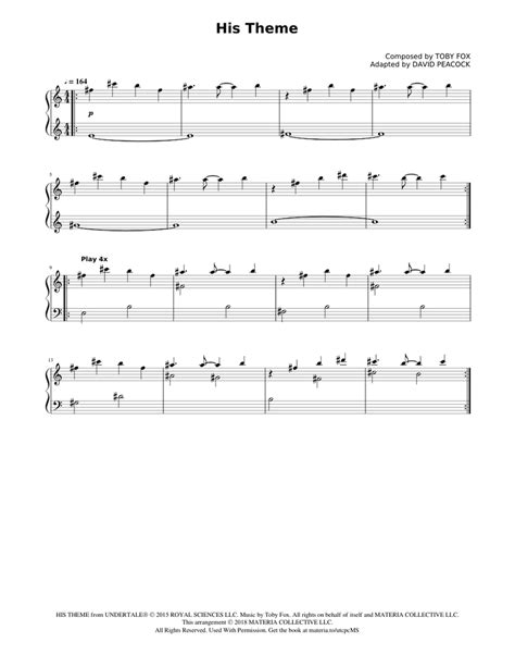 His Theme Undertale Complete Piano Sheet Music Sheet Music For Piano