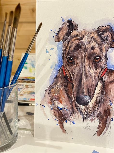 Brindle Lurcher Watercolour Print Whippet Picture T Etsy Uk
