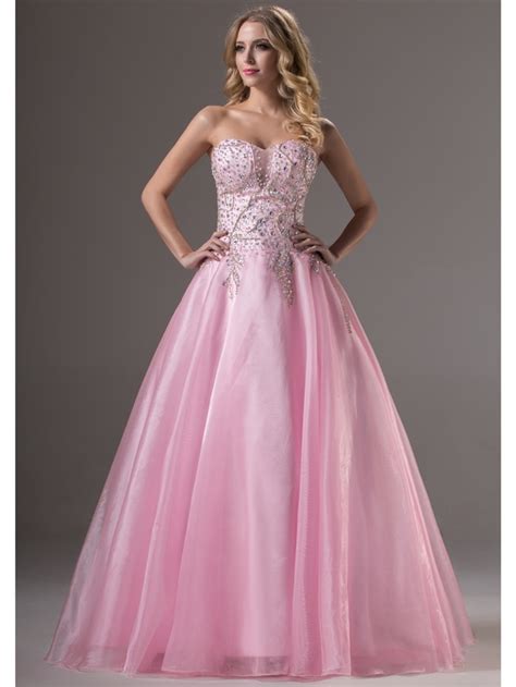 Sparkle Long Formal Pink Sweetheart Beading Crystals Ball Gown Princess Women Prom Dresses 2016
