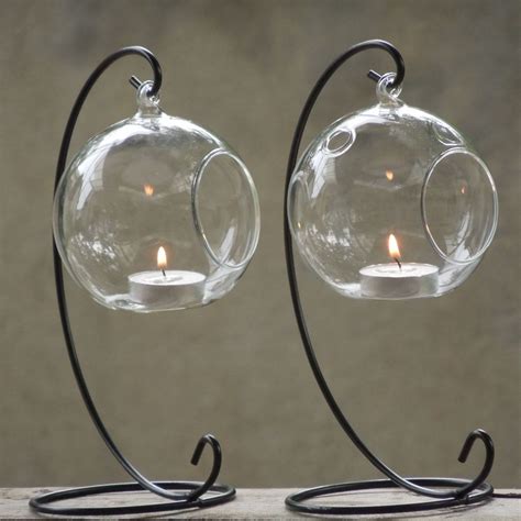 Hanging Glass Bauble Sphere Ball Candle Tea Light Holder Clear Garden