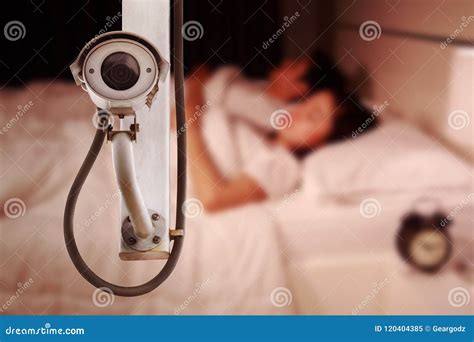 cctv camera surveillance operating with couple sleeping in bedroom stock image image of