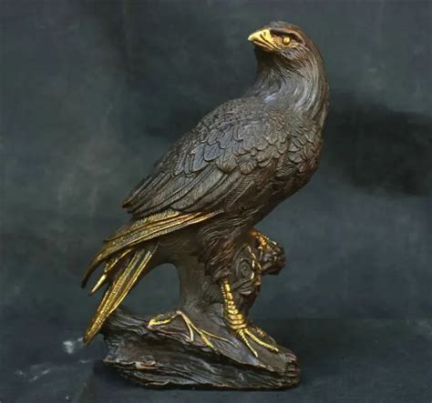 Chinese Old Brass Bronze Gilt Fengshui Bird Statue Eagle Falcon Hawk Sculpture 17800 Picclick