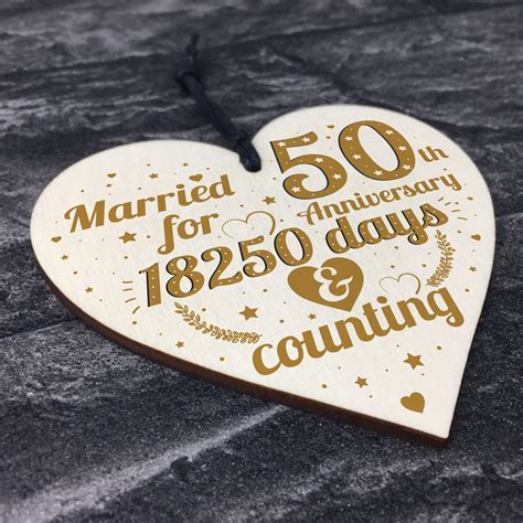 Th Wedding Anniversary Wood Heart Gift Gold Fifty Years Gift For