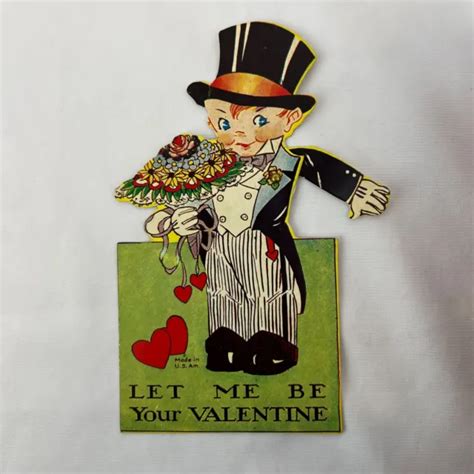 Vintage 1930s Valentines Day Mechanical Girl Dog Greeting Large Card