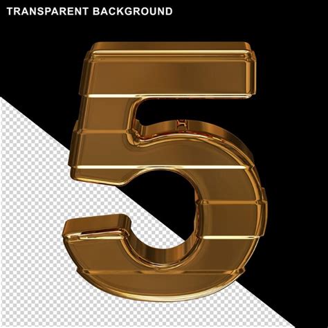 Premium Psd Gold Numbers With Horizontal Straps 3d Number 5