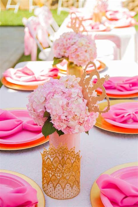 Pink And Gold Birthday Party Table Decorations See More Party Planning