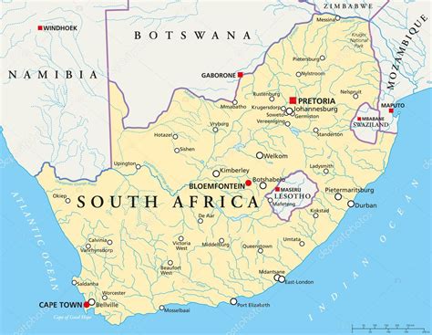 Political Map Of South Africa With The Capitals Pretoria Bloemfontein