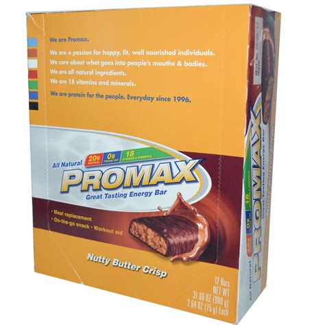 Promax Nutrition Energy Bars Nutty Butter Crisp 12 Bars 264 75 G