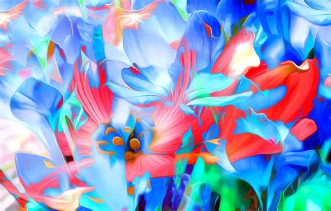 Painting Of Blue And Red Flower Hd Wallpaper Wallpaper Flare