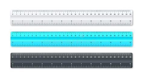 Realistic Various Plastic Rulers With Measurement Scale And Divisions