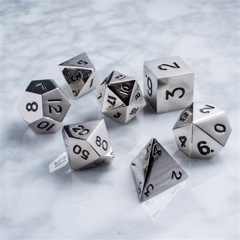 16mm Metal Polyhedral Dice Set Silver Metallic Dice Games Touch