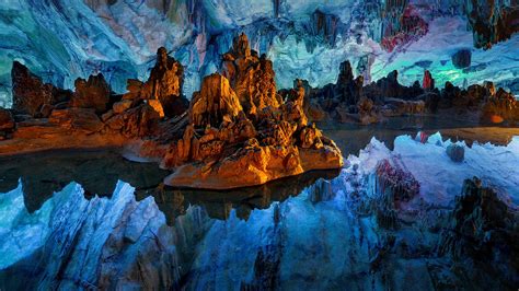 Reflections In Still Water Inside The Reed Flute Cave