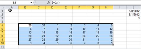Calendar In Excel With One Formula Array Entered Of Course Excel