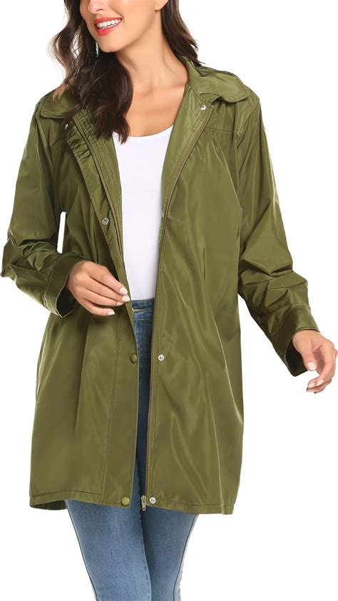 LOMON Womens Raincoat Lightweight Waterproof Outdoor Hooded Long Rain