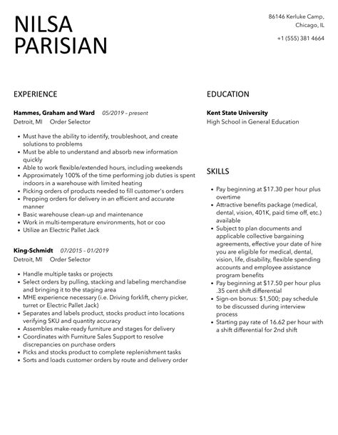 Order Selector Resume Samples | Velvet Jobs