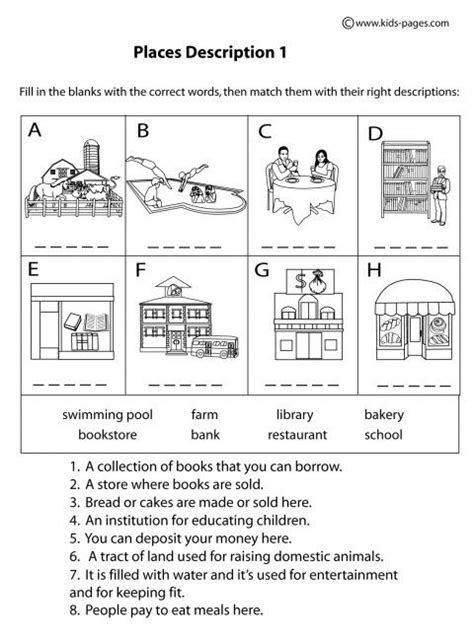Place Descriptions 1 Bandw Worksheet English Worksheets For Kids