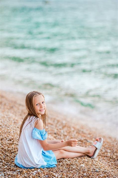 Cute Little Girl At Beach During Summer Vacation Stock Photo Image Of