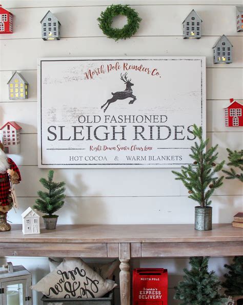 Sleigh Ride Farmhouse Christmas Sign Vintage Reindeer Holiday Wall
