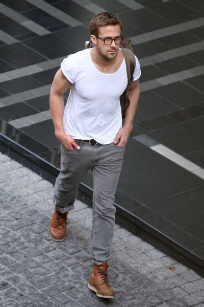 White T Shirt Boot Fashion Tips With Grey Jeans Ryan Gosling Style