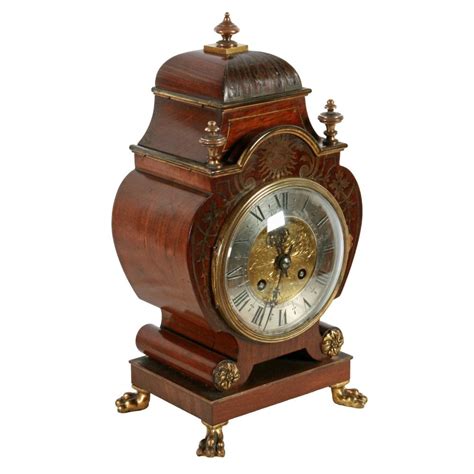 Antique Mantel Clock Brass Inlaid Mahogany Mantel Clock