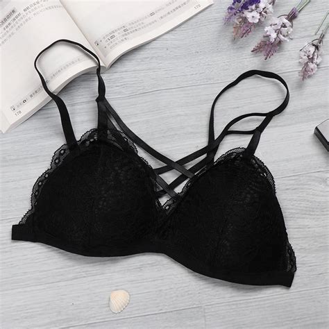 buy new fashion women sexy lace push up bralette with criss cross strips black