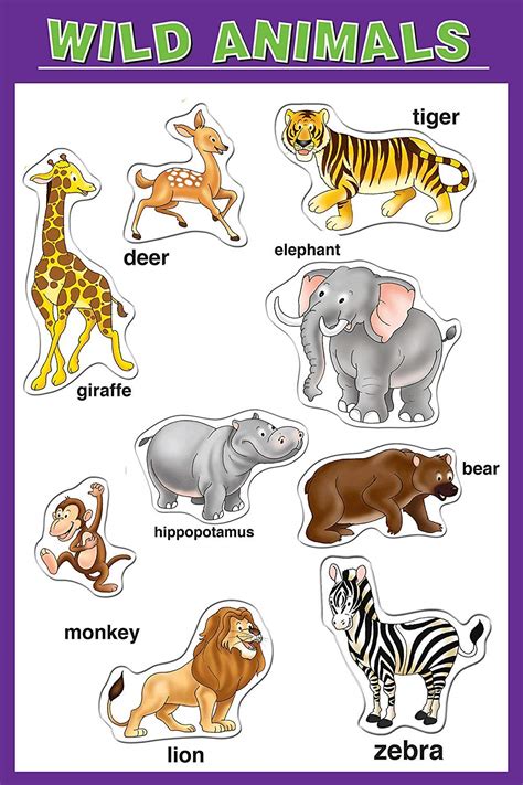 100yellow Matte Finish Wild Animal Name Kids Learning Poster Paper