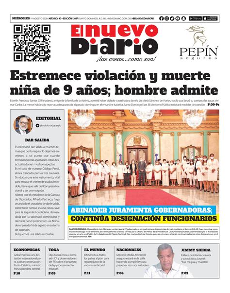 Portada Periódico El Nuevo Diario Miércoles 19 De Agosto 2020
