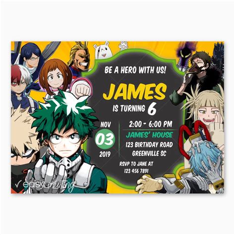 My Hero Academia Birthday Invitation Printable Easy Inviting