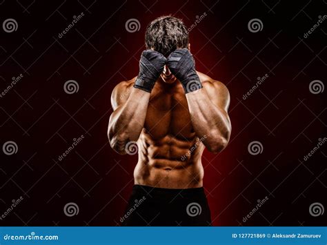 Strong Muscular Fighter Hiding Face From Camera Stock Image Image Of