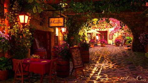 Cozy Italian Restaurant Patio Ambience Music From Another Room