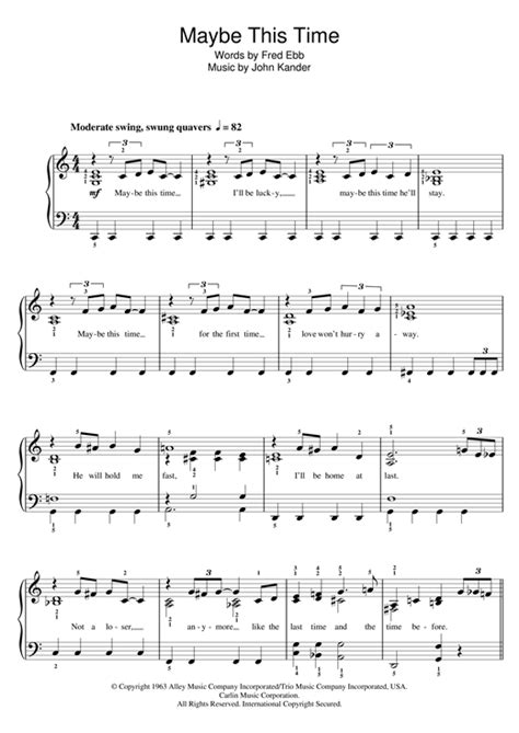 Kander And Ebb Maybe This Time From Cabaret Sheet Music Pdf Notes