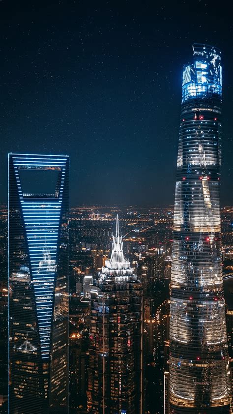 Shanghai Building Night City Hd Phone Wallpaper Peakpx