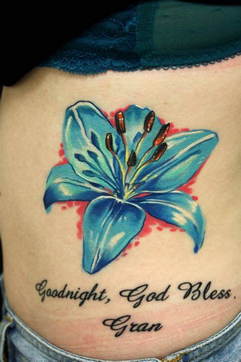 Sacred Blue Lily Tattoo Pin Blue Ink Lily Ivy Flower Tattoos On Leg