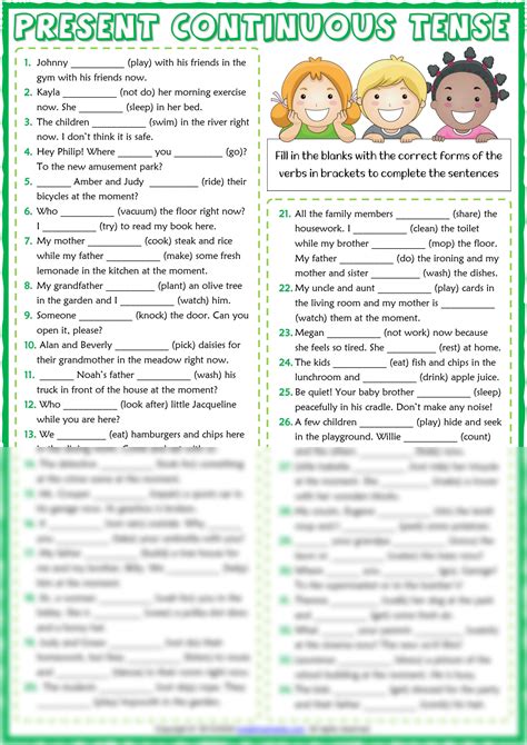 Solution Present Continuous Tense Esl Printable Gap Fill Exercise Worksheet Studypool