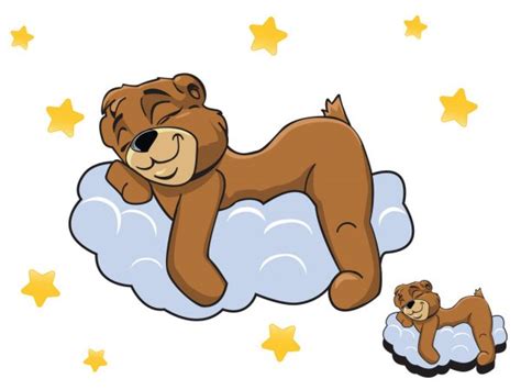 Vector Cartoon Color Cute Teddy Bear Sleeping On A Cloud — Stock Vector