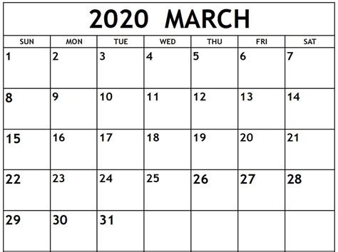Printable March 2020 Calendar Printable Word Searches