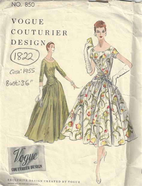 1955 Vintage Vogue Sewing Pattern B36 One Piece Dress 1822 By Vogue