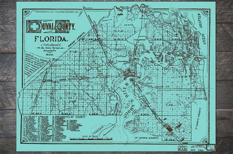 1885 Duval County Wood Engraved Maps Wall Art Etsy