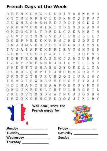 French Colours And Days Of The Week Word Search By Sfy773 Teaching