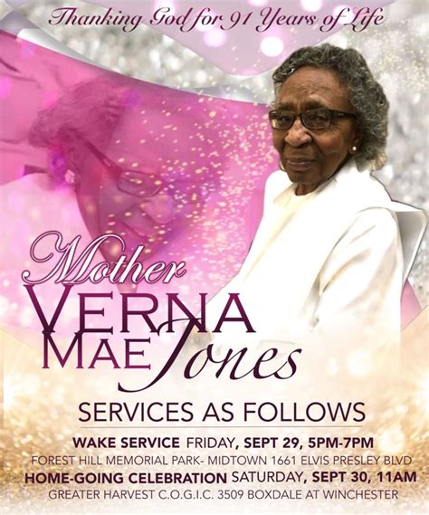 Notice Of Transition Mother Verna Mae Jones Cogic Adjutancy