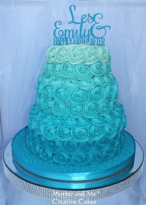 Ombre Rose Swirl Teal Wedding Cake By Mother And Me