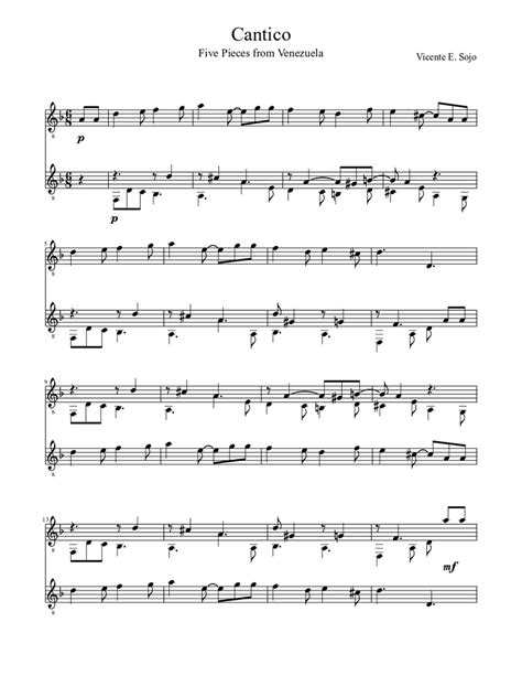 cantico five pieces from venezuela sheet music for guitar mixed duet