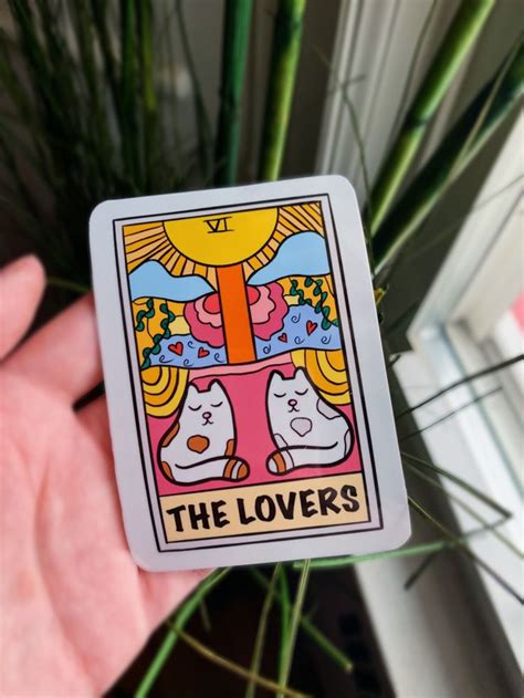 Tarot Card Cat Sticker The Lovers Classic Tarot Card Design In 2021