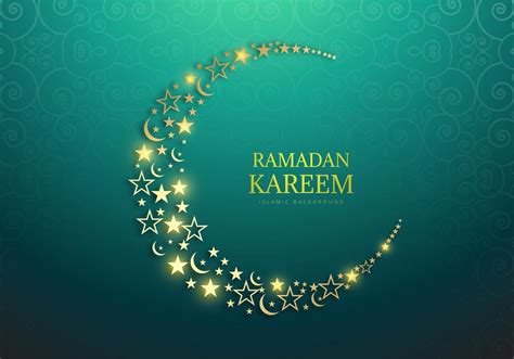 Ramadan Kareem Glowing Moon And Stars On Green 1053705 Vector Art At