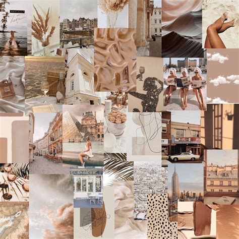 Ready To Print Tan Aesthetic Travel Vibes Wall Collage Kit Pack Of 50