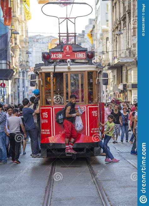 The Taksim Tunel Nostalgia Tram Trundles Along The Istiklal Street And