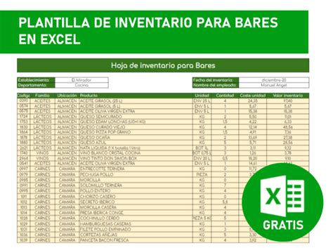 Plantilla De Inventario De Un Bar Excel Gratis