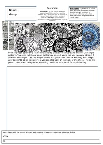 Ks3 Textiles Cover Work Zentangles Worksheet Drawing Teaching