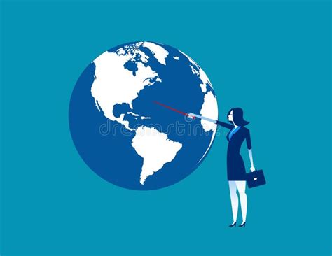 Businesswoman Pointing To Globe Concept Business Vector Illustration